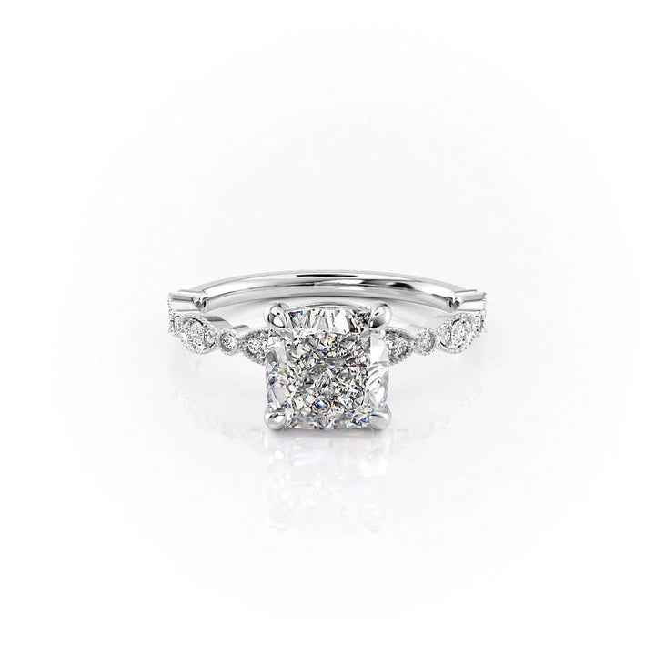 The Juliet Set With Cushion Vintage Lab Diamond 1 Carat 14K White#material_white