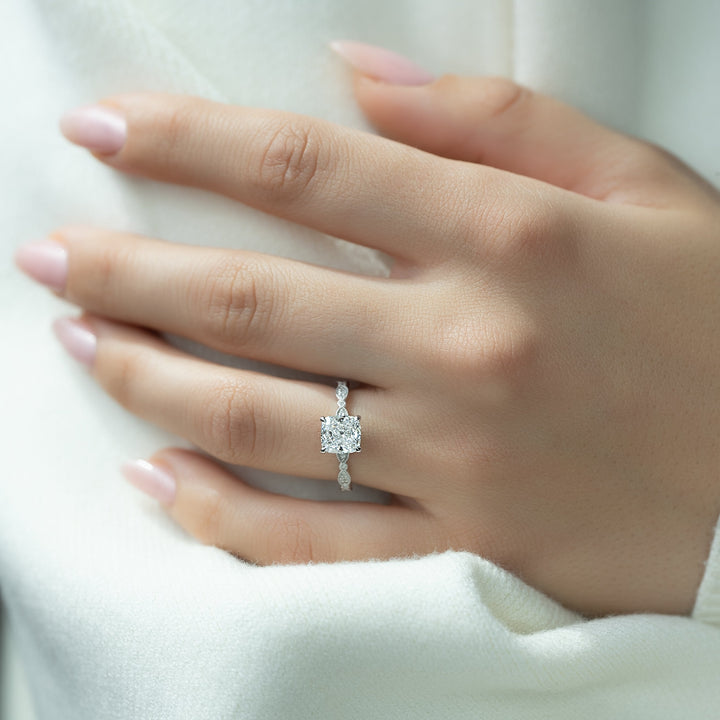 The Juliet Cushion Lab Diamond Moissanite Engagement Ring *Shown with 1.5 ct #material_white