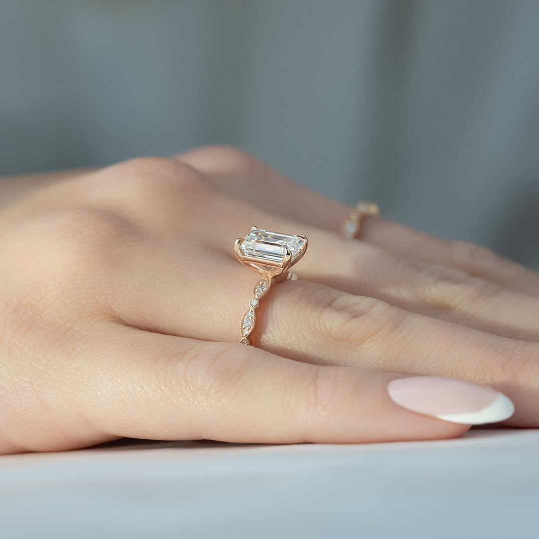 The Juliet Emerald Lab Diamond Moissanite Engagement Ring