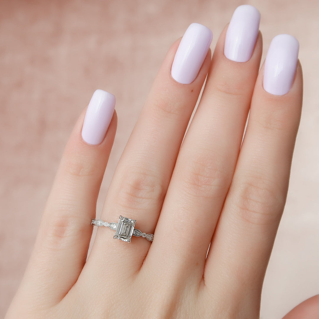 The Juliet Emerald Lab Diamond Moissanite Engagement Ring