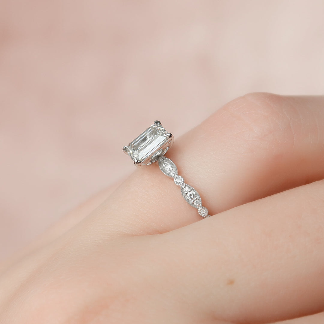 The Juliet Emerald Lab Diamond Moissanite Engagement Ring