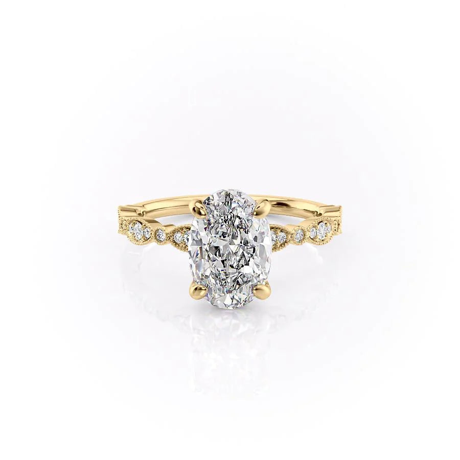 The Juliet Set With Oval Vintage Lab Diamond 1 Carat 14K Gold#material_gold