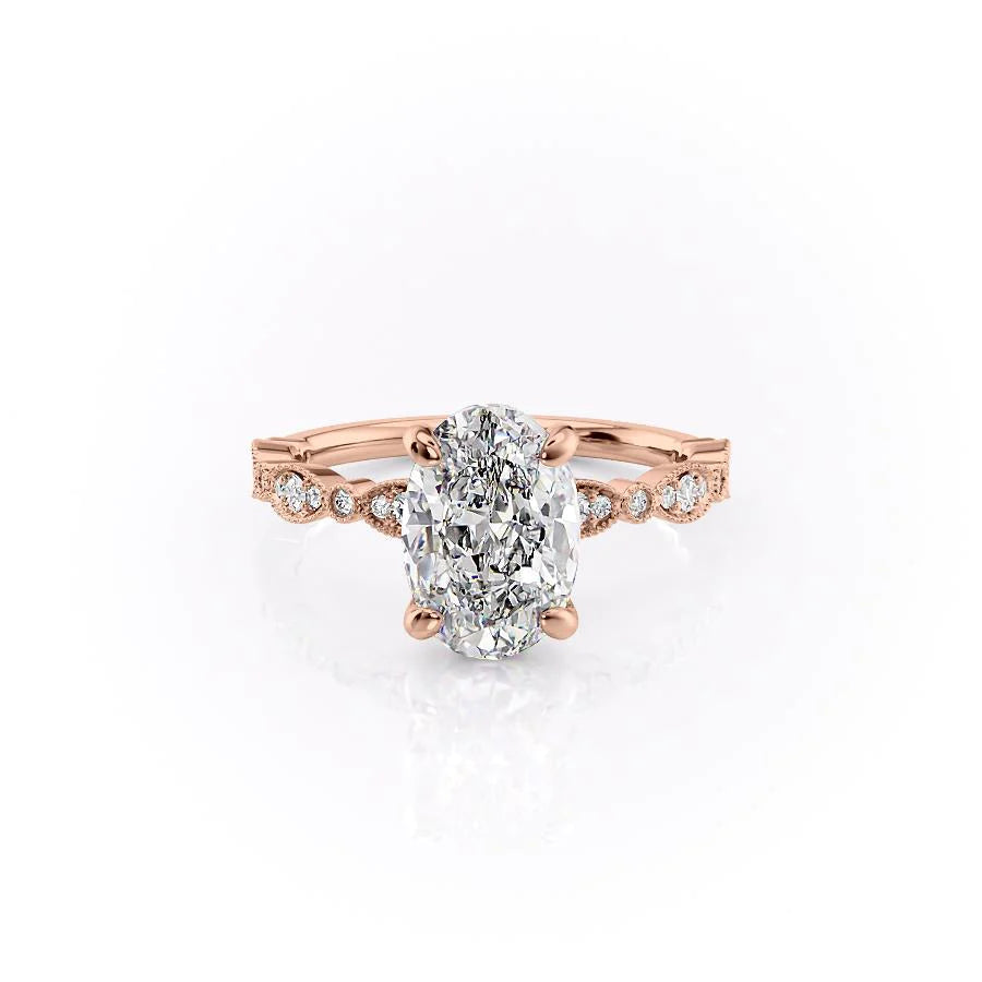 The Juliet Set With Oval Vintage Lab Diamond 1 Carat 14K Rose#material_rose