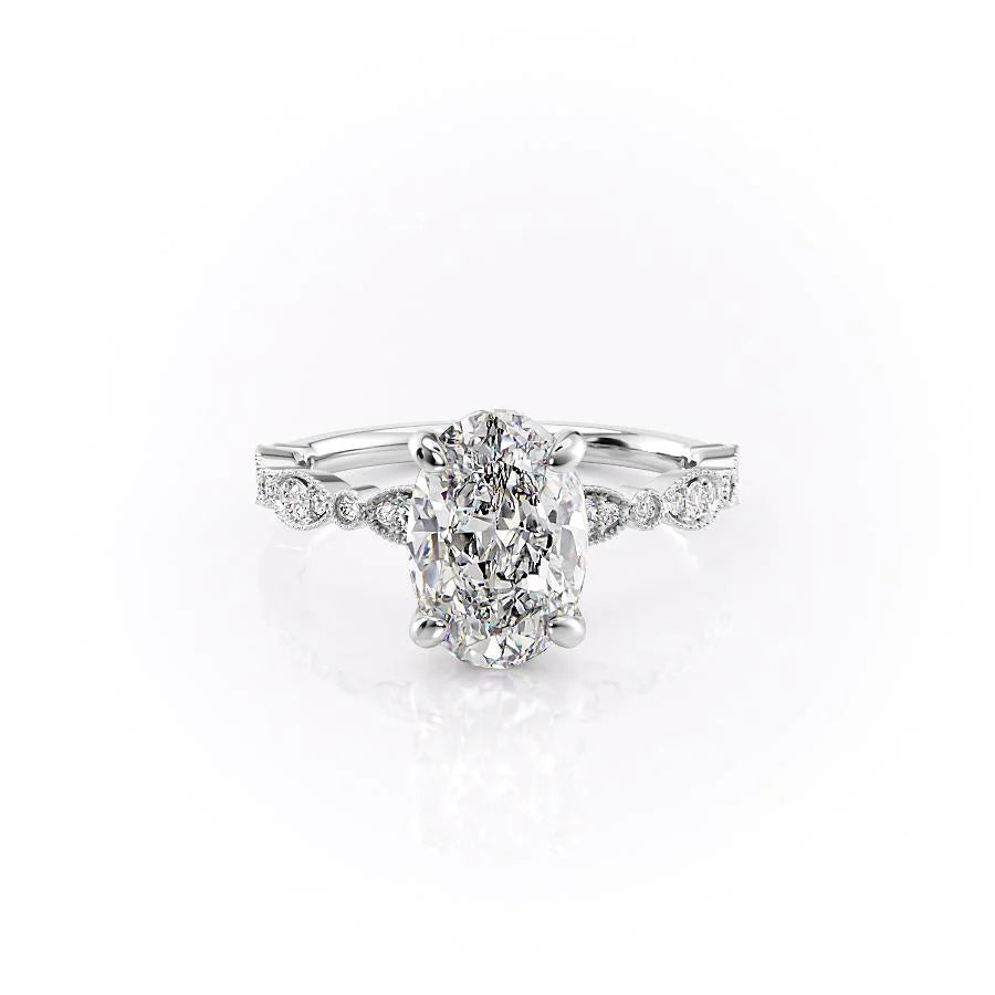 The Juliet Set With Oval Vintage Lab Diamond 1 Carat 14K White#material_white