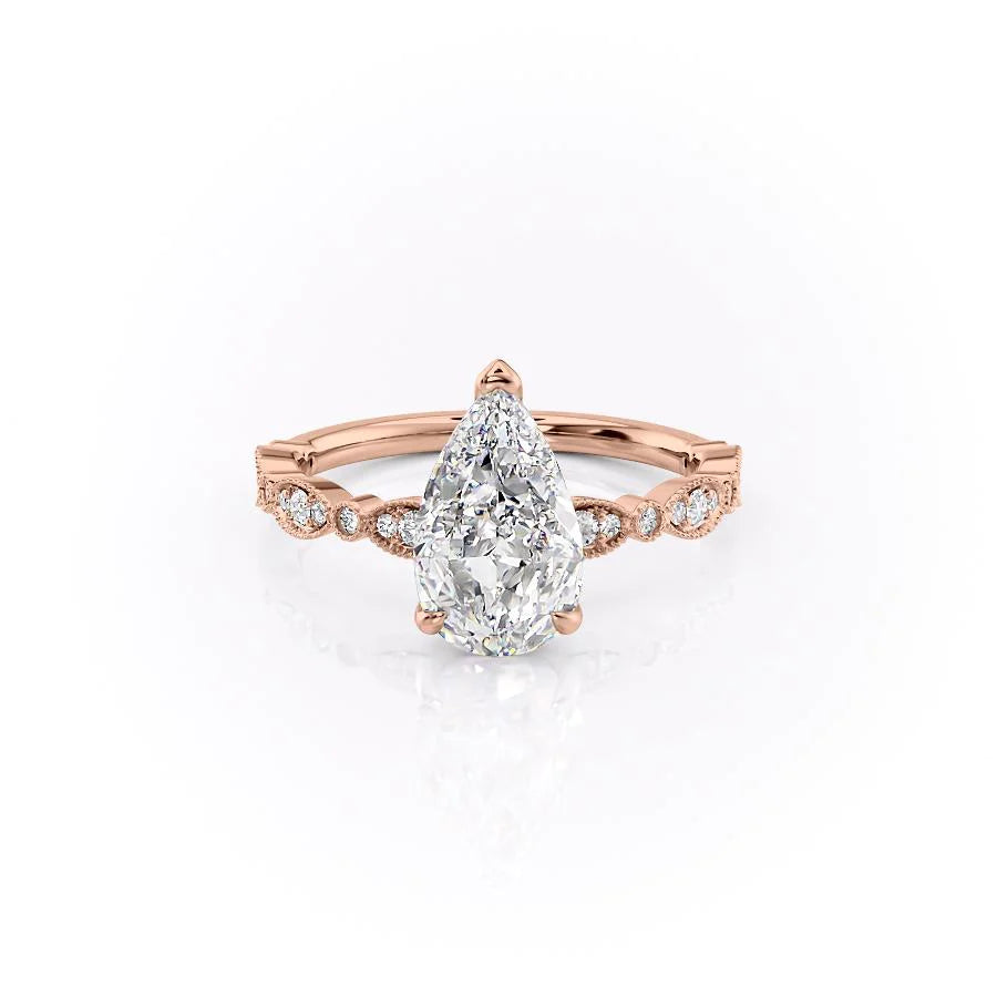 The Juliet Set With Pear Vintage Lab Diamond 1 Carat 14K Rose#material_rose