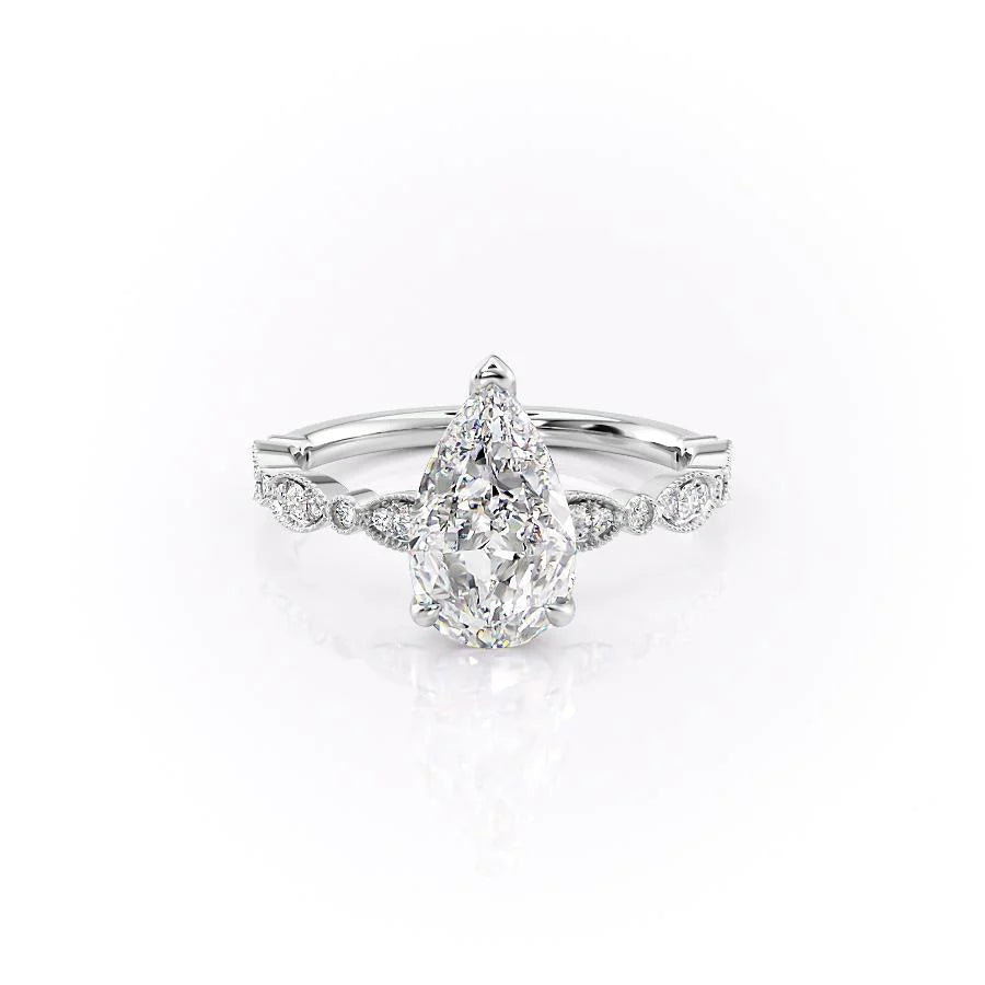 The Juliet Set With Pear Vintage Lab Diamond 1 Carat 14K White#material_white