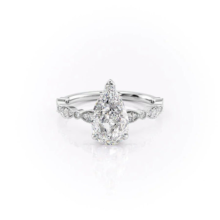 The Juliet Set With Pear Vintage Lab Diamond 1 Carat 14K White#material_white