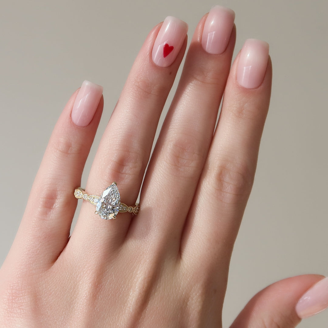 The Juliet Pear Lab Diamond Moissanite Engagement Ring