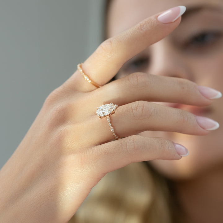 The Juliet Pear Lab Diamond Moissanite Engagement Ring *Shown with 2.5 ct #material_rose