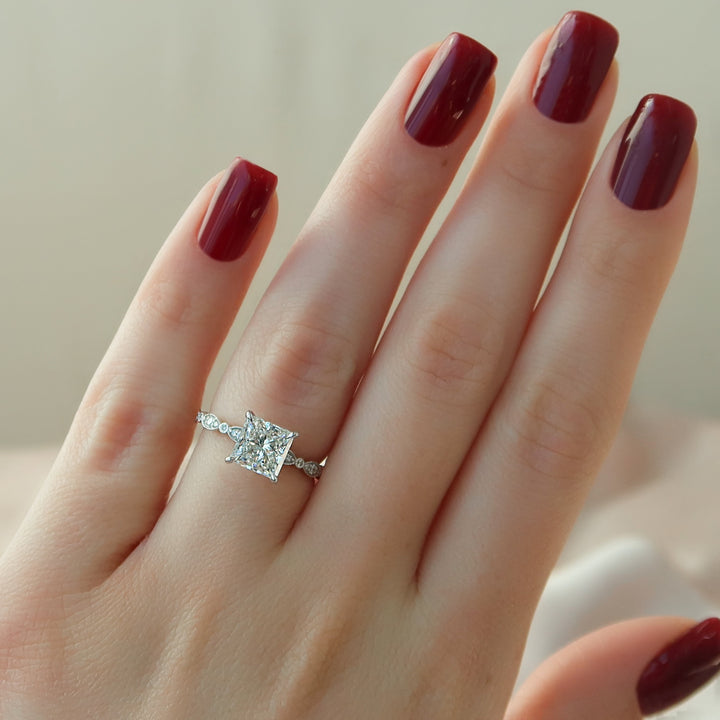 The Juliet Princess Lab Diamond Moissanite Engagement Ring *Shown with 2 ct #material_white