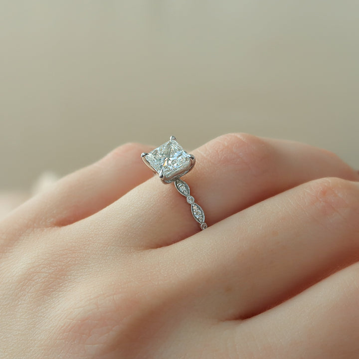 The Juliet Princess Lab Diamond Moissanite Engagement Ring *Shown with 2 ct #material_white