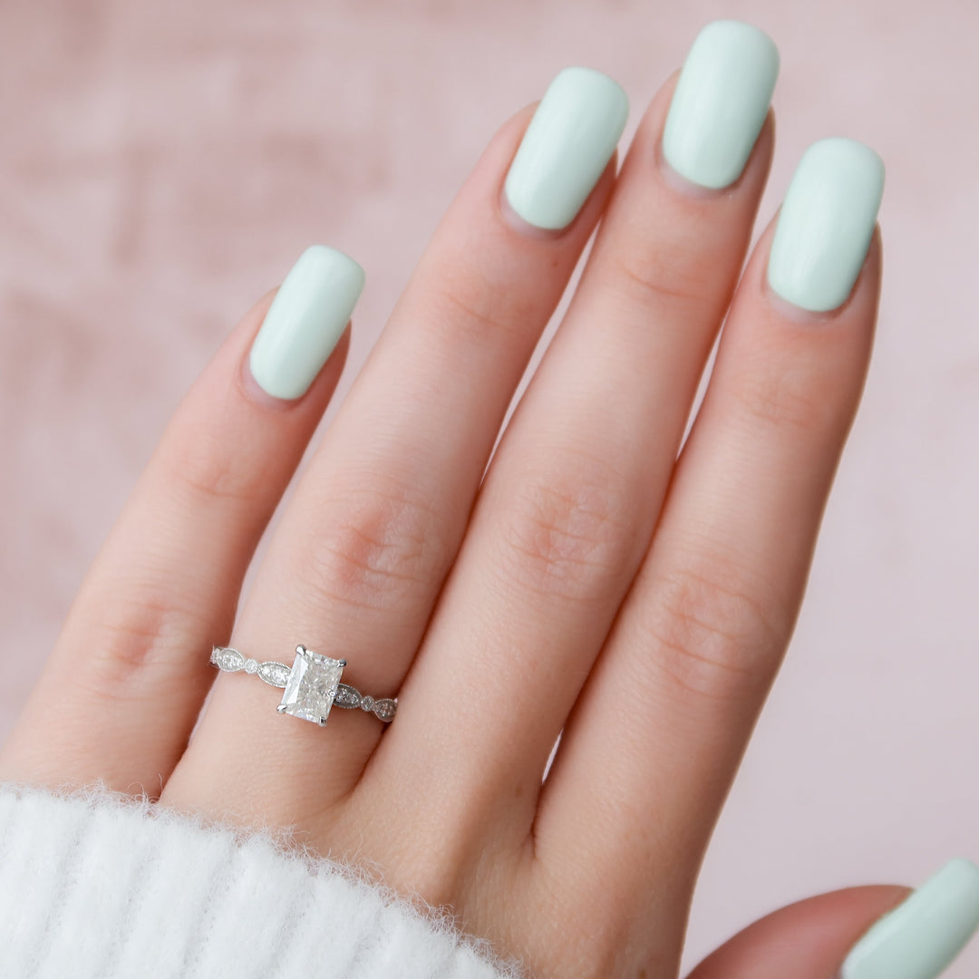 The Juliet Set With Radiant Vintage Lab Diamond 2 Carat 14K White#material_white