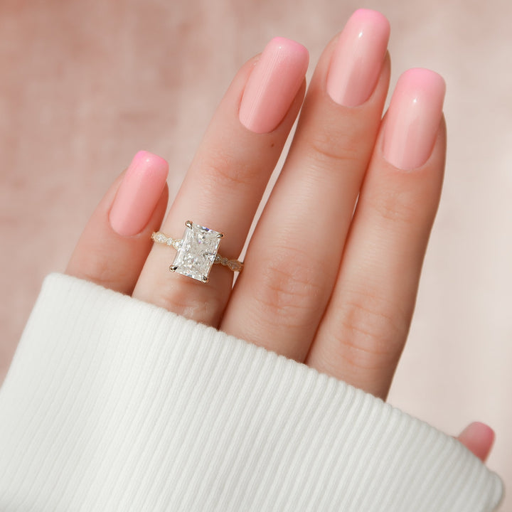 The Juliet Radiant Lab Diamond Moissanite Engagement Ring *Shown with 3 ct #material_gold