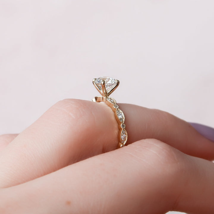 The Juliet Round Lab Diamond Moissanite Engagement Ring *Shown with 1 ct #material_gold