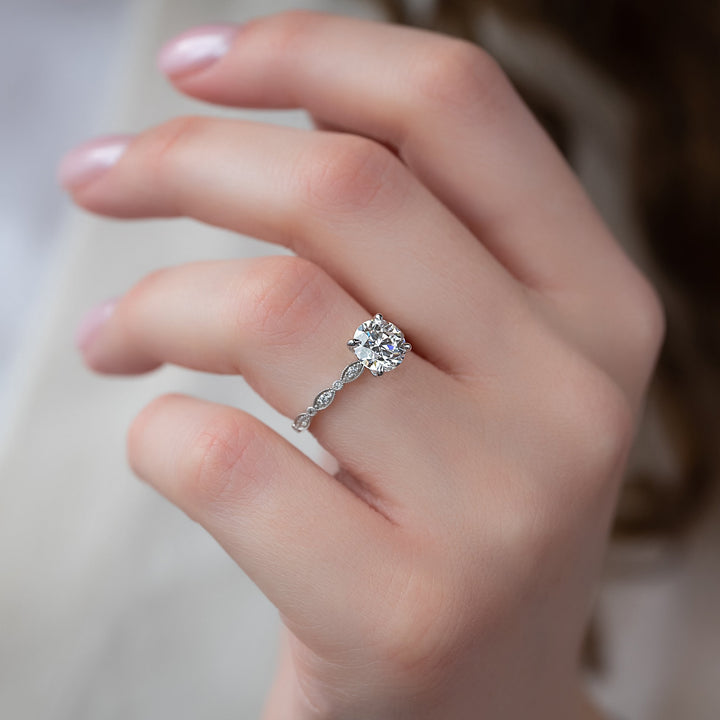The Juliet Round Lab Diamond Moissanite Engagement Ring *Shown with 2 ct #material_white