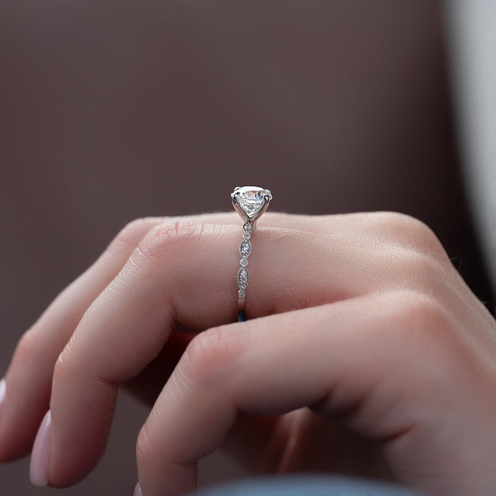 The Juliet Round Lab Diamond Moissanite Engagement Ring *Shown with 2 ct #material_white