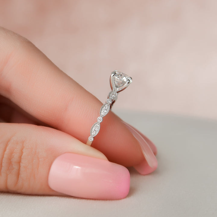 The Juliet Round Lab Diamond Moissanite Engagement Ring *Shown with 1 ct #material_white