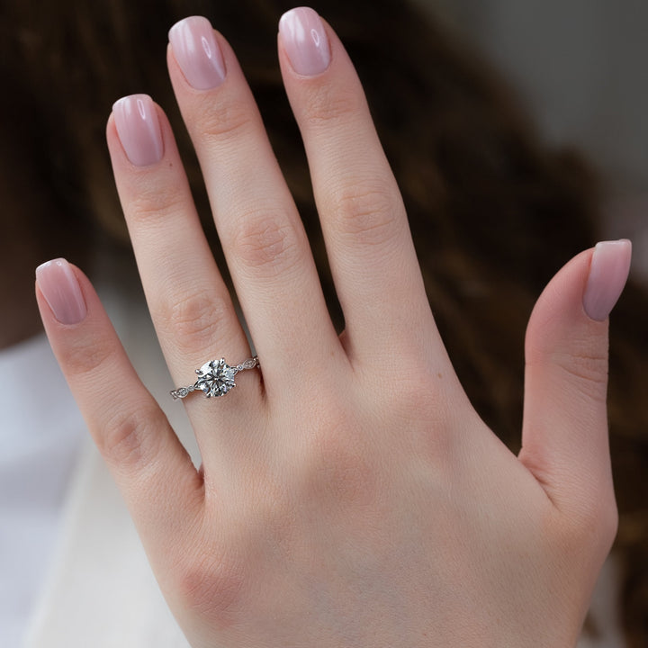 The Juliet Round Lab Diamond Moissanite Engagement Ring *Shown with 2 ct #material_white