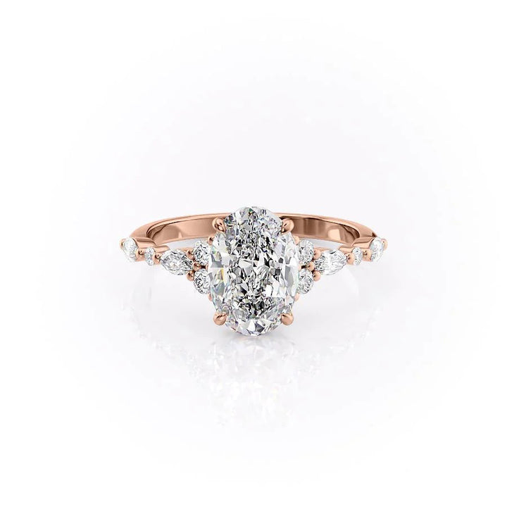 The Kaiden Set With Oval Side Stone Lab Diamond 1 Carat 14K Rose#material_rose
