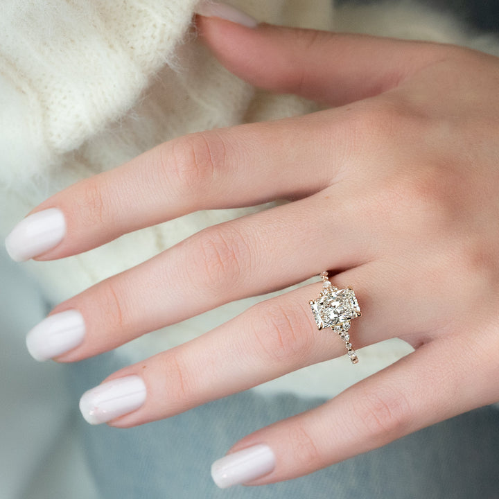 The Kaiden Radiant Lab Diamond Moissanite Engagement Ring *Shown with 3 ct *Hidden Halo/Pave Prongs *Pave Bridge/75% Around #material_rose