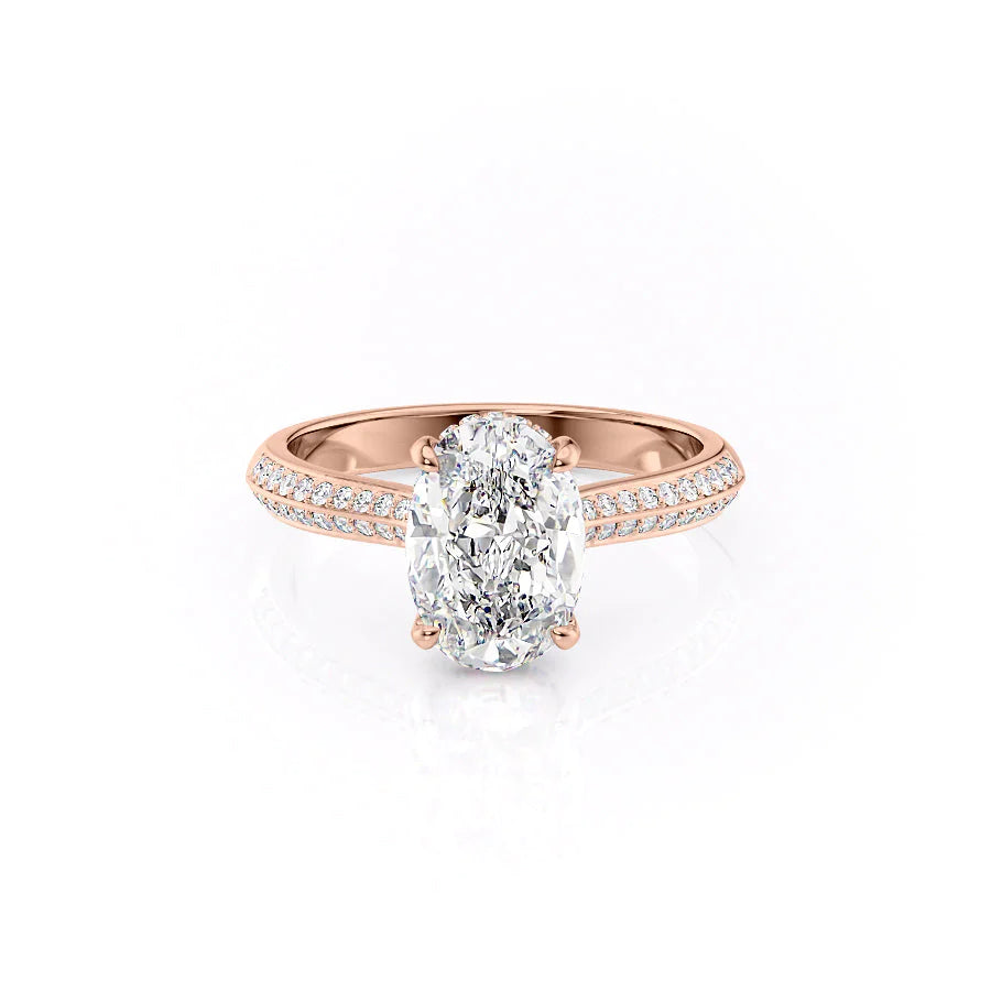 The Kaira Set With Oval Pave Lab Diamond 1 Carat 14K Rose#material_rose