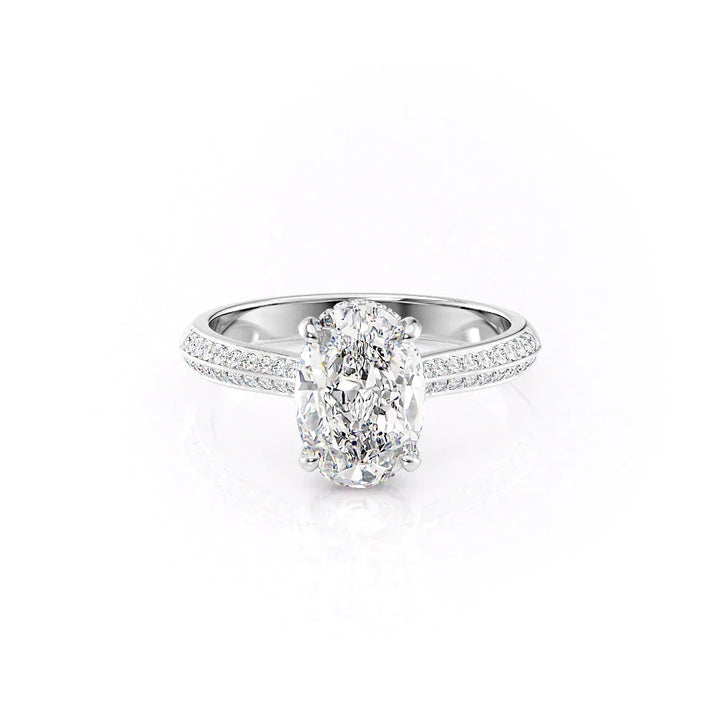 The Kaira Set With Oval Pave Lab Diamond 1 Carat 14K White#material_white