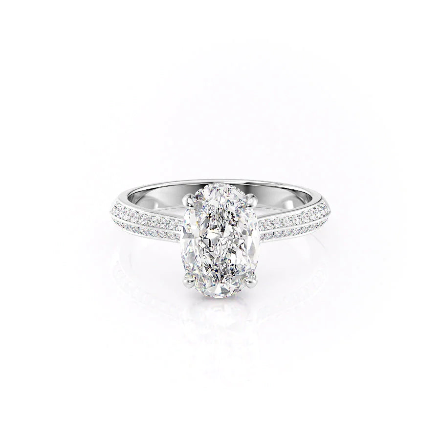 The Kaira Set With Oval Pave Lab Diamond 1 Carat 14K White#material_white
