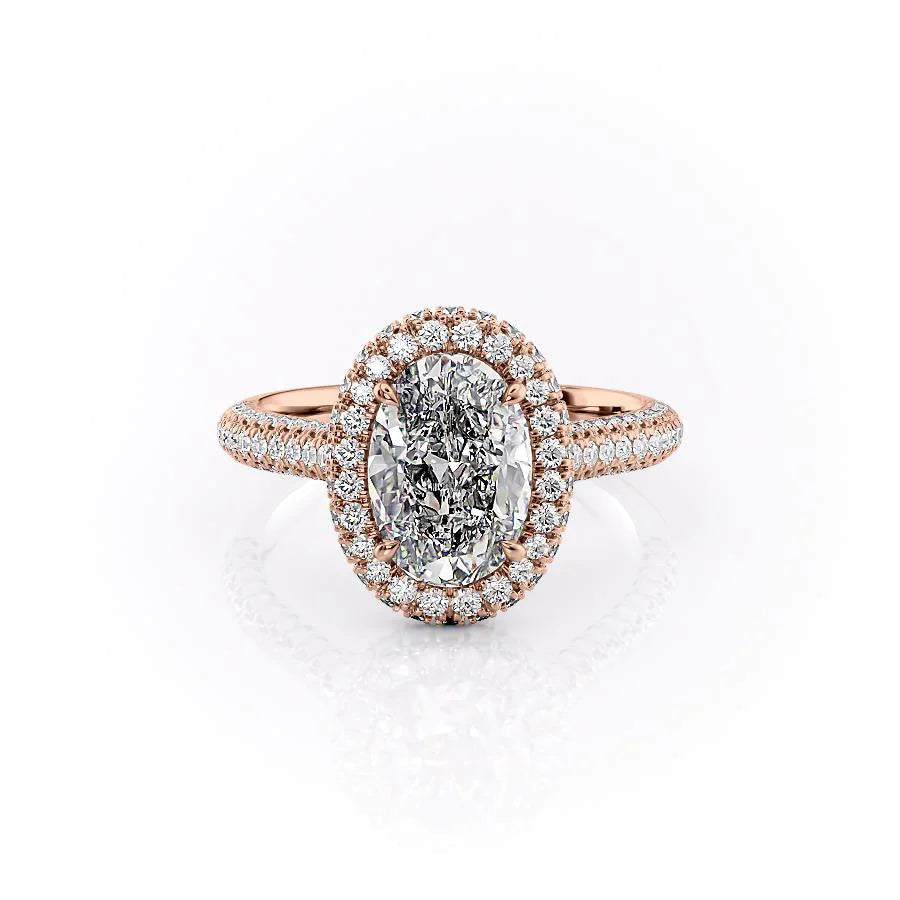 The Katelyn Set With Oval Pave Lab Diamond 1 Carat 14K Rose#material_rose