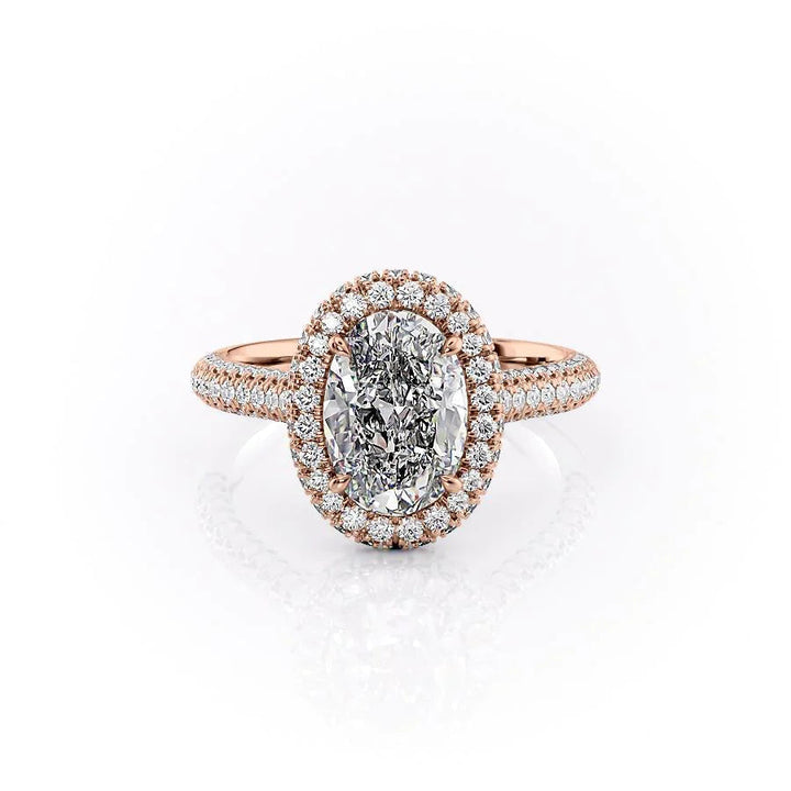 The Katelyn Set With Oval Pave Lab Diamond 1 Carat 14K Rose#material_rose