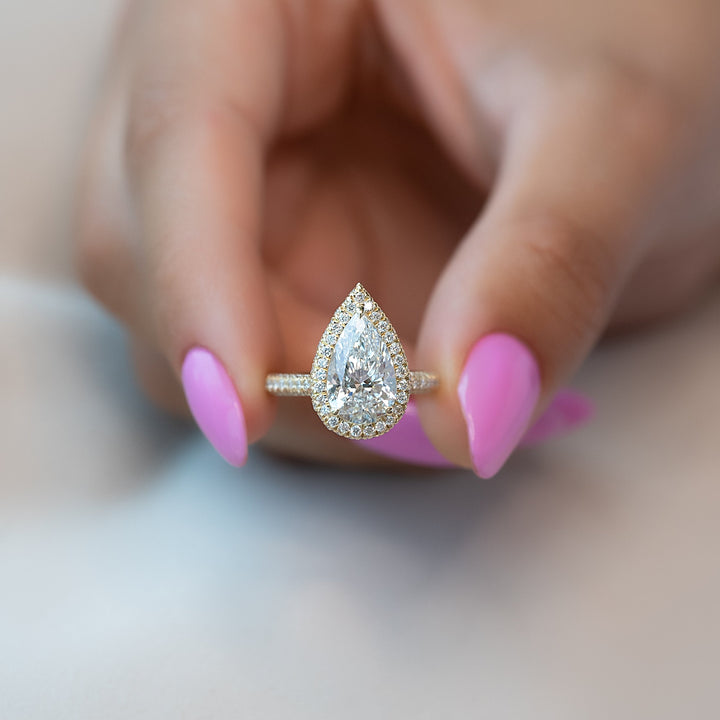 The Katelyn Pear Lab Diamond Moissanite Engagement Ring *Shown with 3 ct #material_gold