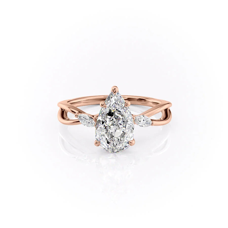 The Kimberly Set With Pear Side Stone Lab Diamond 1 Carat 14K Rose#material_rose