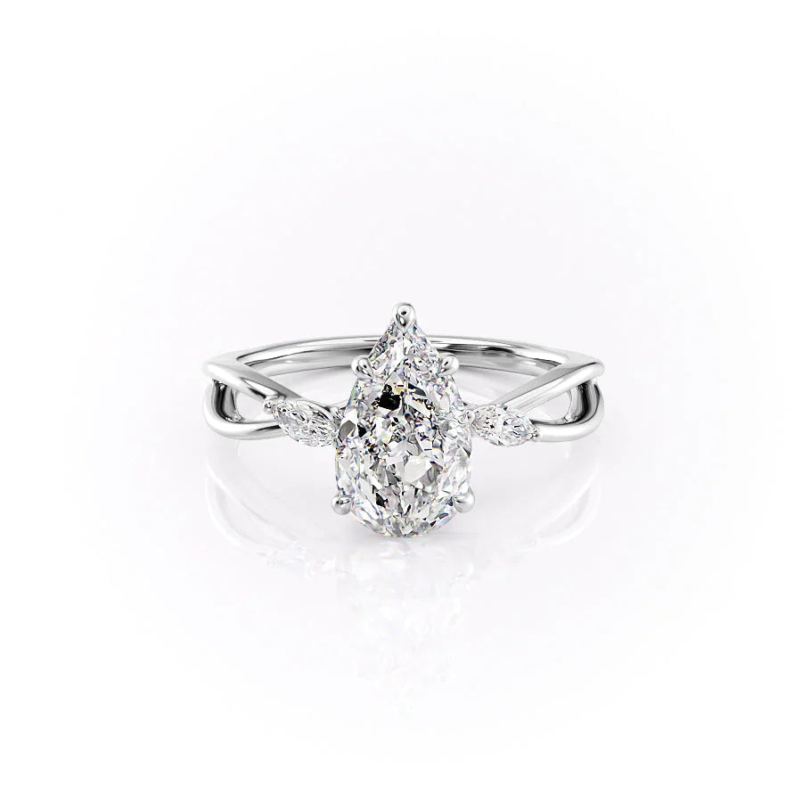 The Kimberly Set With Pear Side Stone Lab Diamond 1 Carat 14K White#material_white