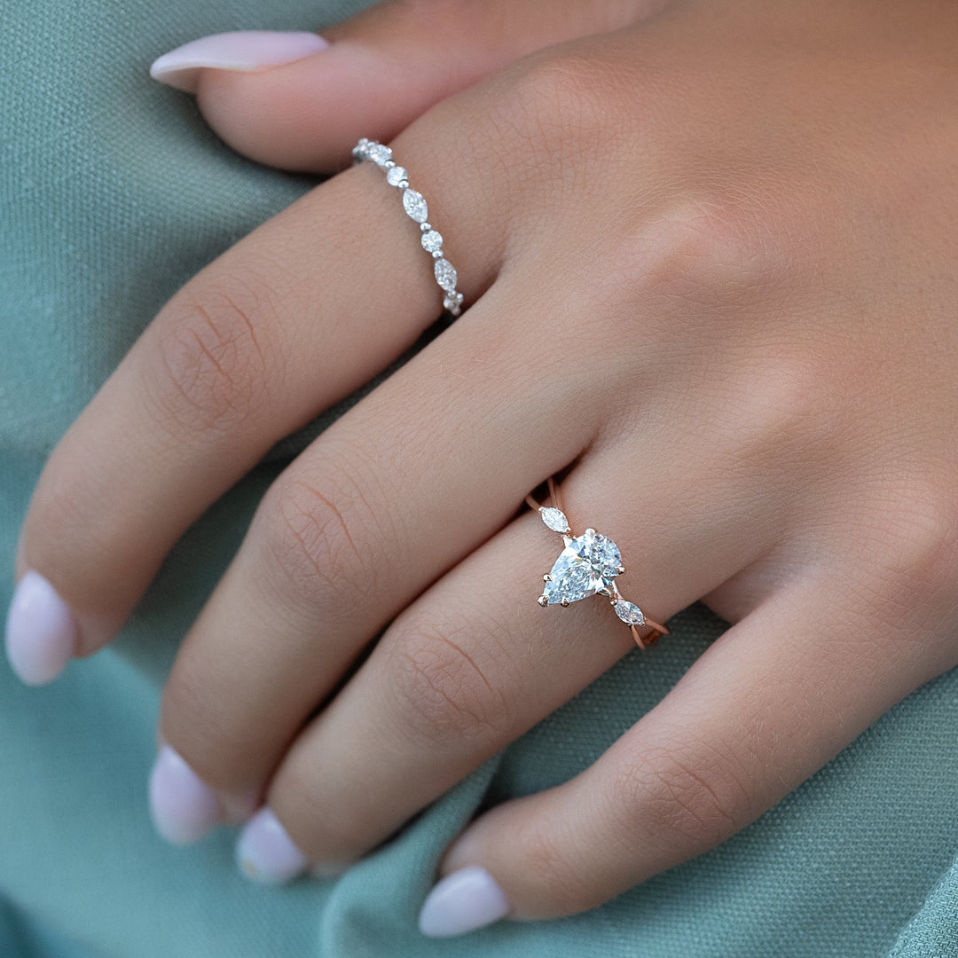 The Kimberly Pear Lab Diamond Moissanite Engagement Ring
