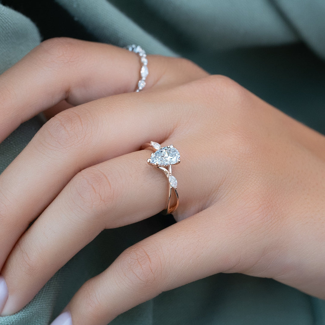 The Kimberly Pear Lab Diamond Moissanite Engagement Ring