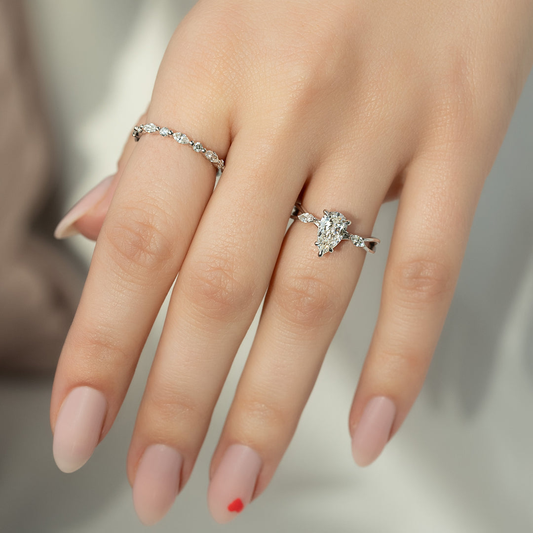 The Kimberly Pear Lab Diamond Moissanite Engagement Ring