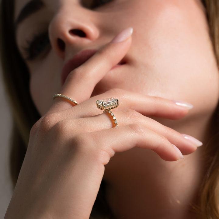 The Kimora Emerald Lab Diamond Moissanite Engagement Ring *Shown with 4 ct #material_gold