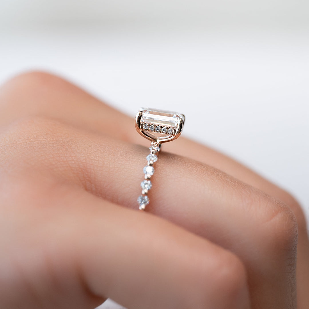 The Kimora Emerald Lab Diamond Moissanite Engagement Ring