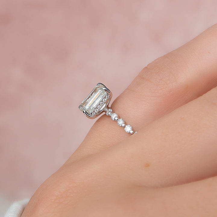 The Kimora Emerald Lab Diamond Moissanite Engagement Ring *Shown with 2 ct #material_white