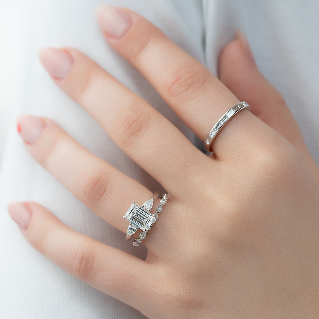 The Lacey Emerald Lab Diamond Moissanite Engagement Ring