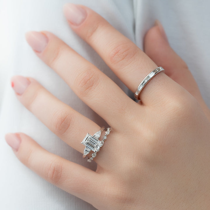 The Lacey Emerald Lab Diamond Moissanite Engagement Ring *Shown with 2 ct #material_white