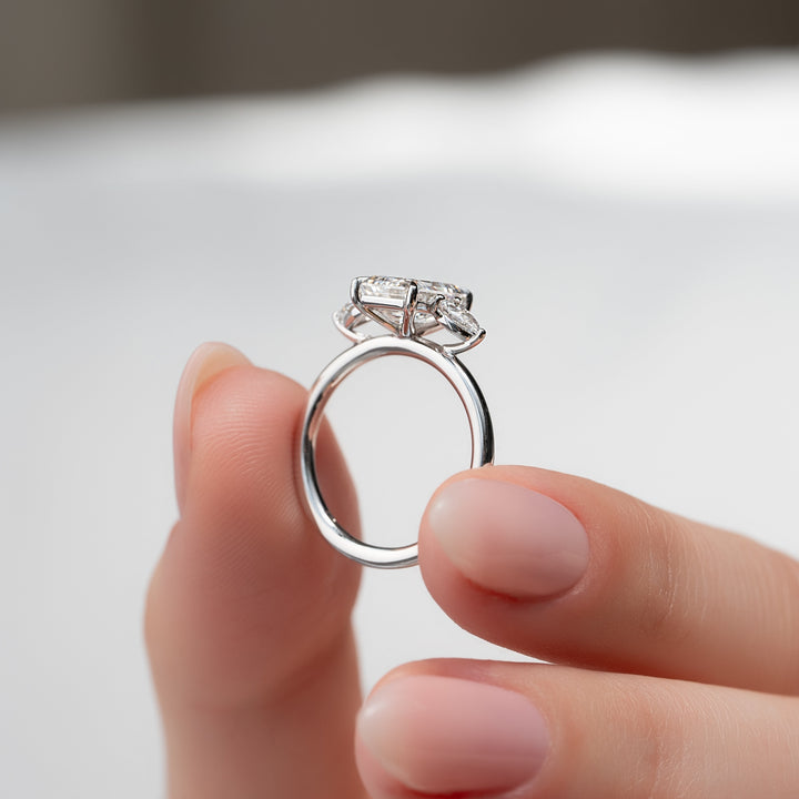 The Lacey Emerald Lab Diamond Moissanite Engagement Ring *Shown with 2 ct #material_white