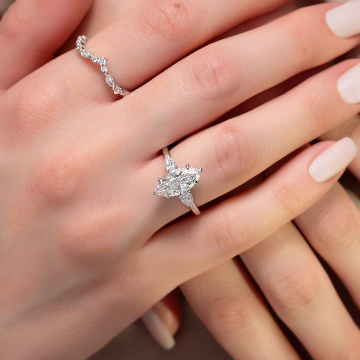 The Lacey Marquise Lab Diamond Moissanite Engagement Ring *Shown with 2 ct #material_white
