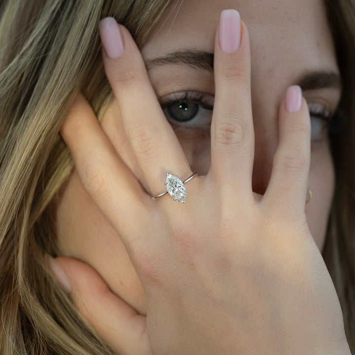 The Lacole Marquise Lab Diamond Moissanite Engagement Ring *Shown with 2 ct #material_white