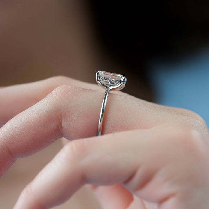 The Liberty Emerald Lab Diamond Moissanite Engagement Ring *Shown with 4 ct #material_white