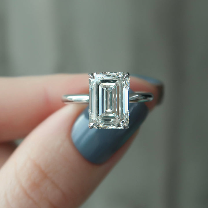 The Liberty Emerald Lab Diamond Moissanite Engagement Ring *Shown with 4 ct #material_white