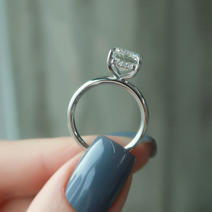 The Liberty Emerald Lab Diamond Moissanite Engagement Ring *Shown with 4 ct #material_white