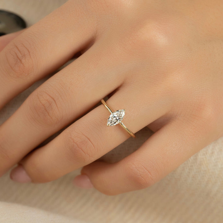 The Liberty Set With Marquise Solitaire Lab Diamond 2 Carat 14K Gold * Shown with 2.5 ct #material_gold