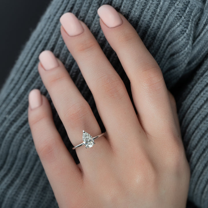 The Liberty Set With Pear Solitaire Lab Diamond 3 Carat 14K White#material_white