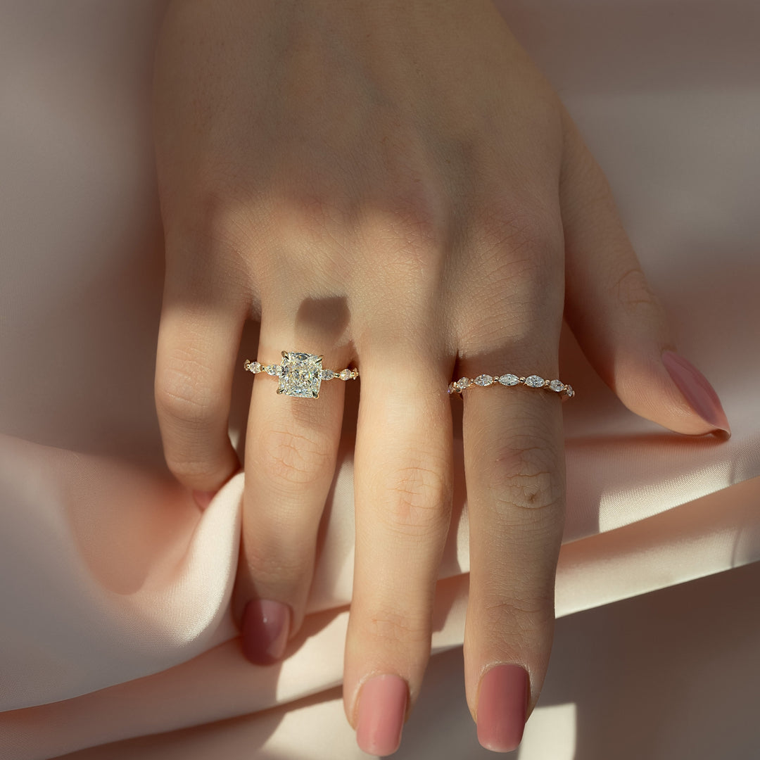 The Linda Cushion Lab Diamond Moissanite Engagement Ring