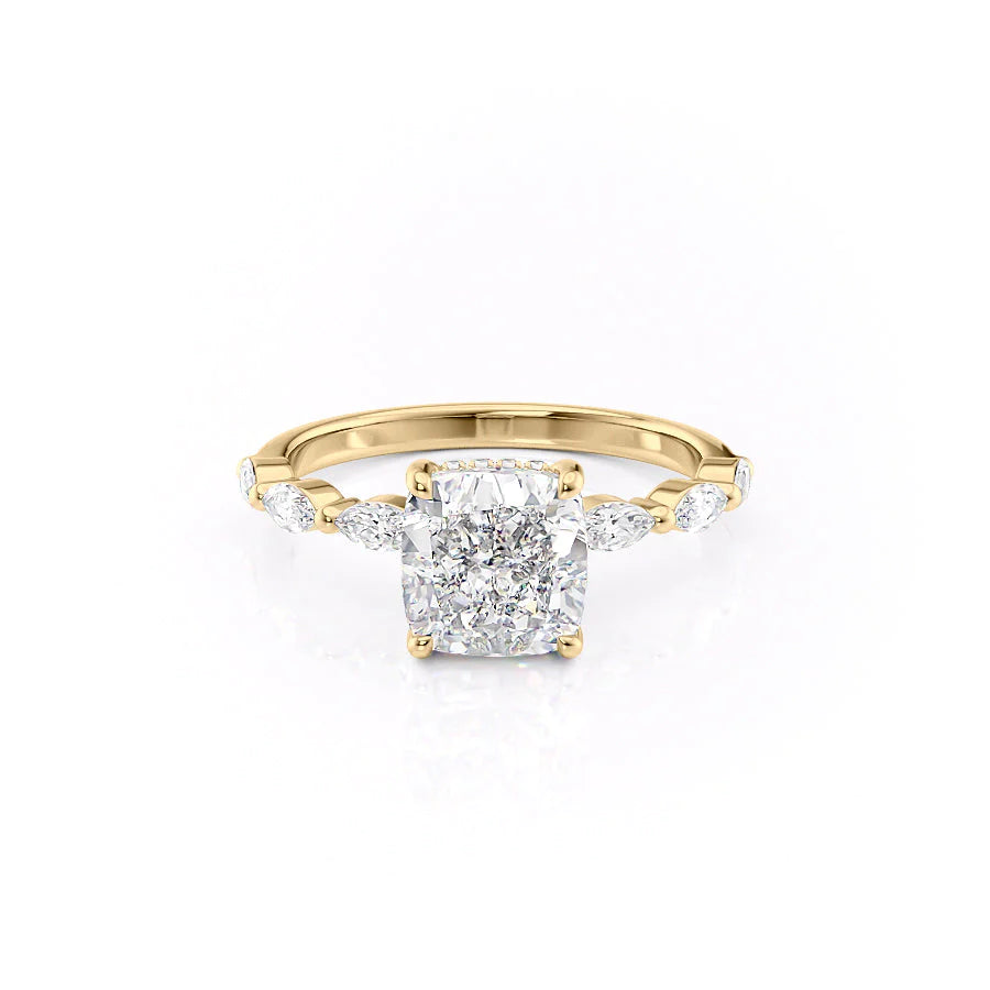 The Linda Set With Cushion Side Stone Lab Diamond 1 Carat 14K Gold#material_gold